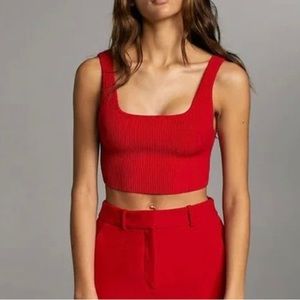 Aritzia Babaton Sculpt Knit square neck cropped tank Red XXS